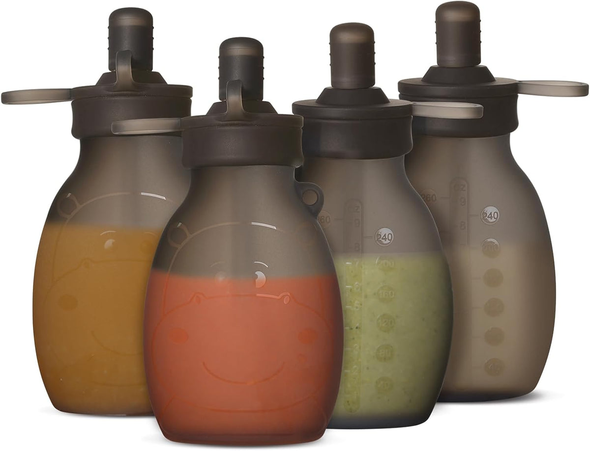 Hippo Wide Opening Silicone Goody Pouch – 9oz/260ml Reusable Pouches for Toddlers, Baby Food Pouches with Wide Opening for Easy Fill & Clean, Perfect for Purees & Smoothies