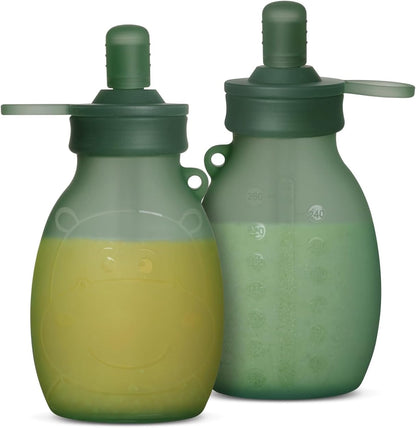 Hippo Wide Opening Silicone Goody Pouch – 9oz/260ml Reusable Pouches for Toddlers, Baby Food Pouches with Wide Opening for Easy Fill & Clean, Perfect for Purees & Smoothies