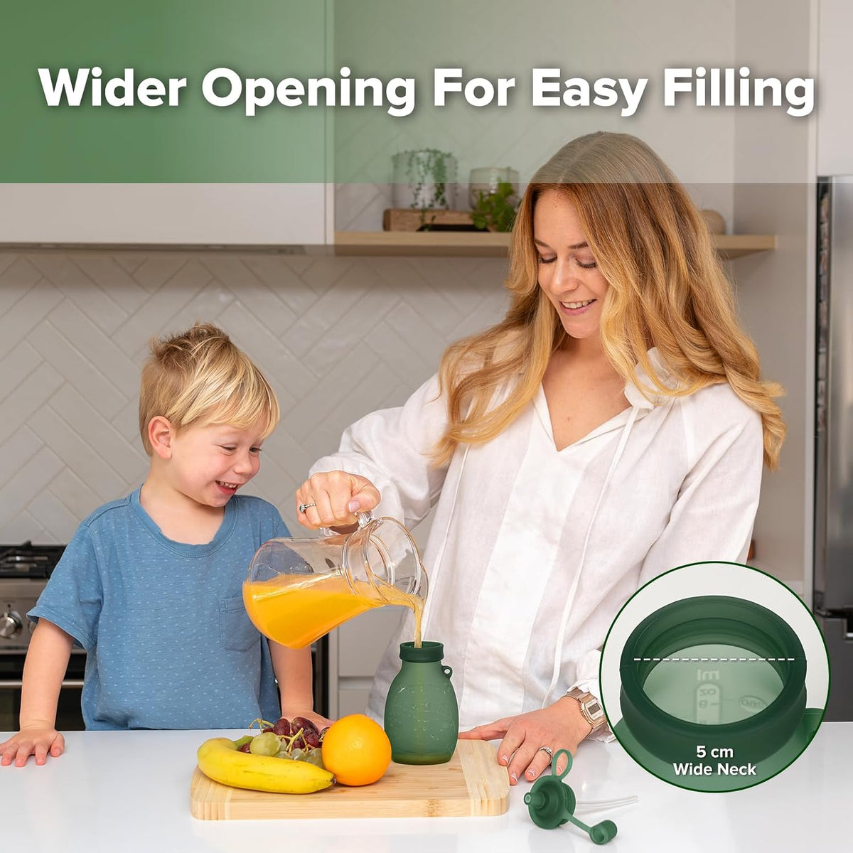Hippo Wide Opening Silicone Goody Pouch – 9oz/260ml Reusable Pouches for Toddlers, Baby Food Pouches with Wide Opening for Easy Fill & Clean, Perfect for Purees & Smoothies
