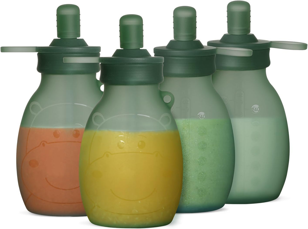 Hippo Wide Opening Silicone Goody Pouch – 9oz/260ml Reusable Pouches for Toddlers, Baby Food Pouches with Wide Opening for Easy Fill & Clean, Perfect for Purees & Smoothies