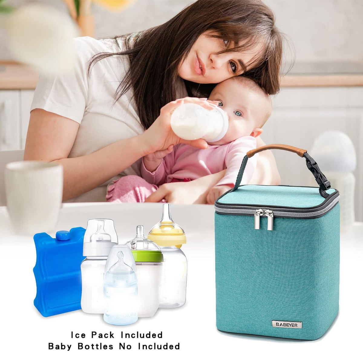 Breastmilk Cooler Bag with Ice Pack Fits 4 Baby Bottles Up to 9 Ounce, Baby Bottle Bag Great for Nursing Mom Daycare