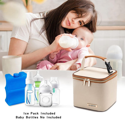 Breastmilk Cooler Bag with Ice Pack Fits 4 Baby Bottles Up to 9 Ounce, Baby Bottle Bag Great for Nursing Mom Daycare