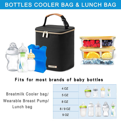 Breastmilk Cooler Bag with Ice Pack Fits 4 Baby Bottles Up to 9 Ounce, Baby Bottle Bag Great for Nursing Mom Daycare