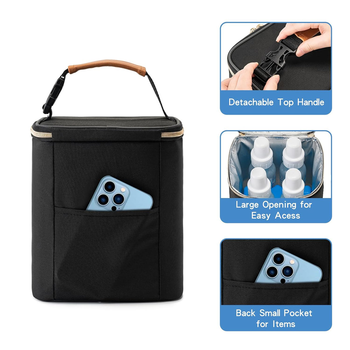 Breastmilk Cooler Bag with Ice Pack Fits 4 Baby Bottles Up to 9 Ounce, Baby Bottle Bag Great for Nursing Mom Daycare