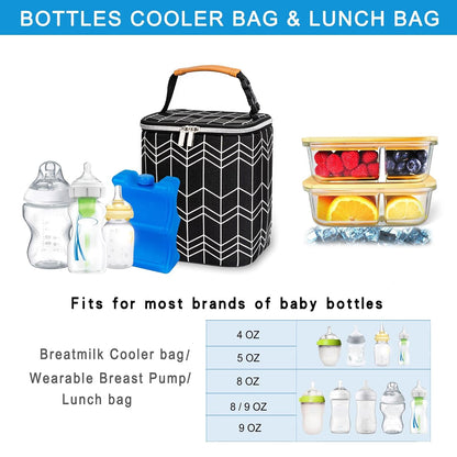 Breastmilk Cooler Bag with Ice Pack Fits 4 Baby Bottles Up to 9 Ounce, Baby Bottle Bag Great for Nursing Mom Daycare