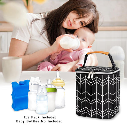 Breastmilk Cooler Bag with Ice Pack Fits 4 Baby Bottles Up to 9 Ounce, Baby Bottle Bag Great for Nursing Mom Daycare