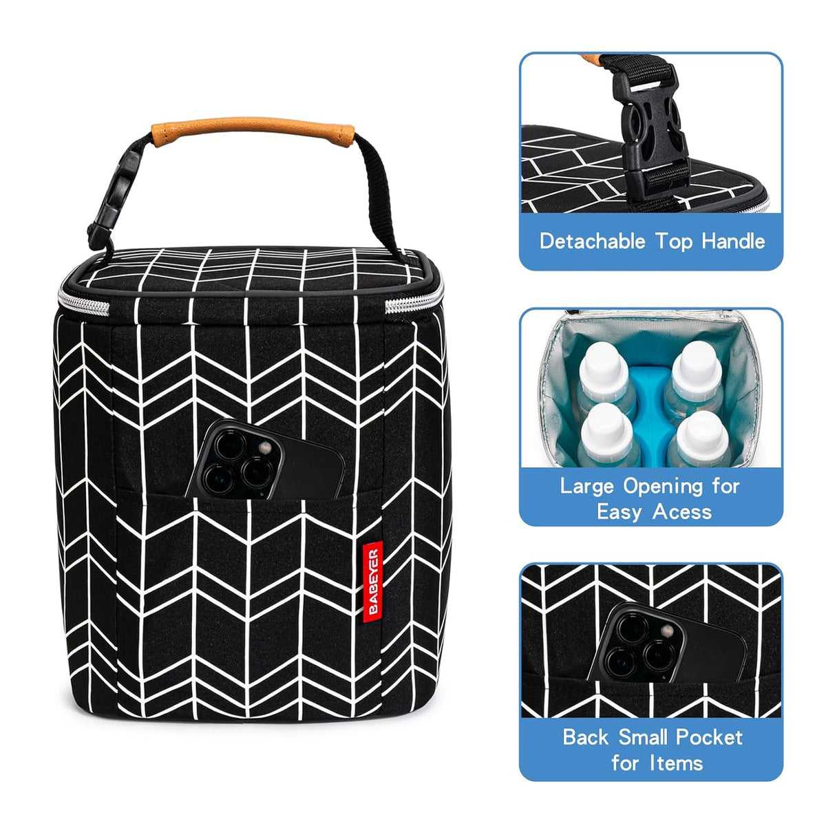 Breastmilk Cooler Bag with Ice Pack Fits 4 Baby Bottles Up to 9 Ounce, Baby Bottle Bag Great for Nursing Mom Daycare