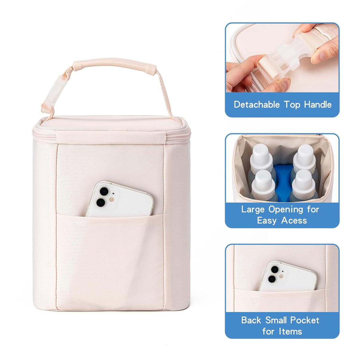 Breastmilk Cooler Bag with Ice Pack Fits 4 Baby Bottles Up to 9 Ounce, Baby Bottle Bag Great for Nursing Mom Daycare