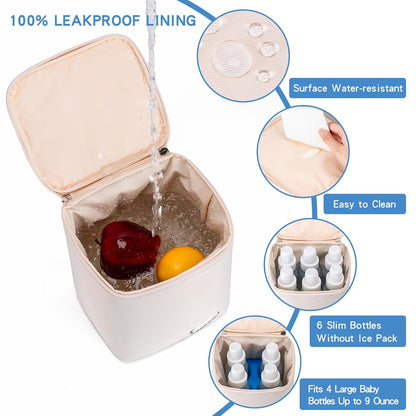 Breastmilk Cooler Bag with Ice Pack Fits 4 Baby Bottles Up to 9 Ounce, Baby Bottle Bag Great for Nursing Mom Daycare