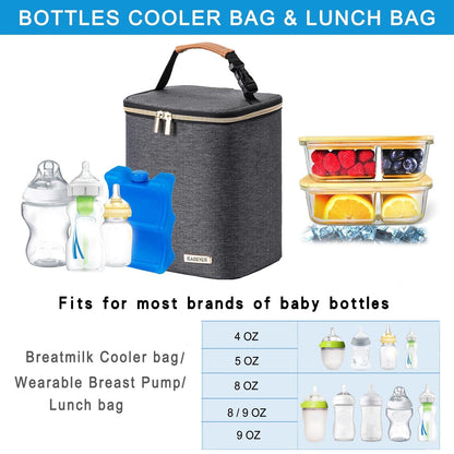 Breastmilk Cooler Bag with Ice Pack Fits 4 Baby Bottles Up to 9 Ounce, Baby Bottle Bag Great for Nursing Mom Daycare