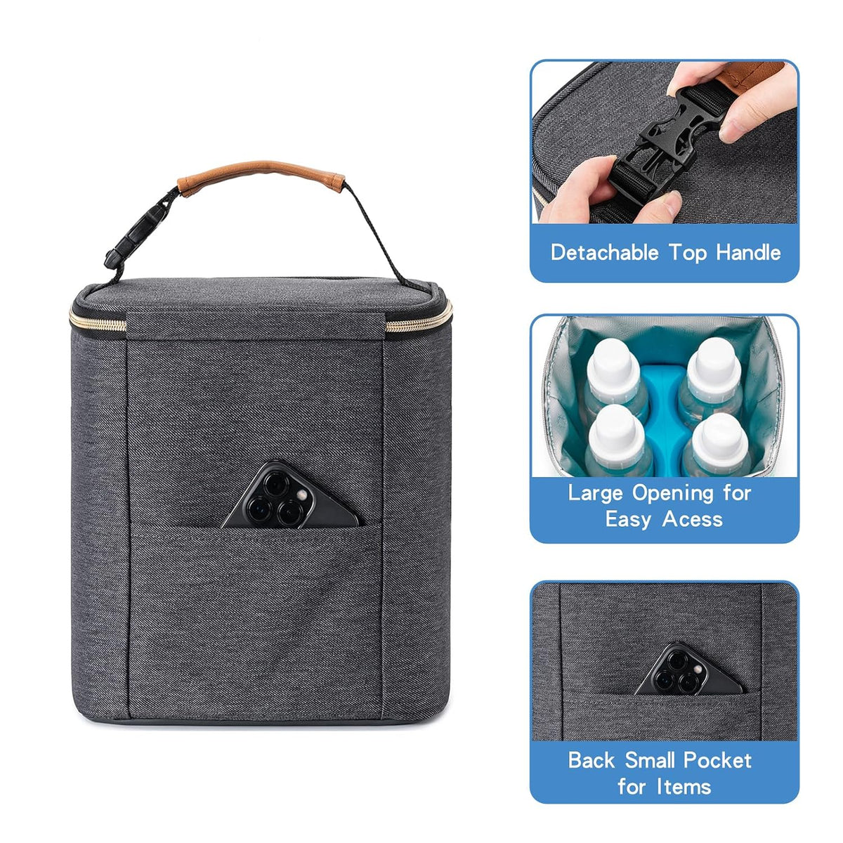 Breastmilk Cooler Bag with Ice Pack Fits 4 Baby Bottles Up to 9 Ounce, Baby Bottle Bag Great for Nursing Mom Daycare