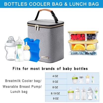 Breastmilk Cooler Bag with Ice Pack Fits 4 Baby Bottles Up to 9 Ounce, Baby Bottle Bag Great for Nursing Mom Daycare