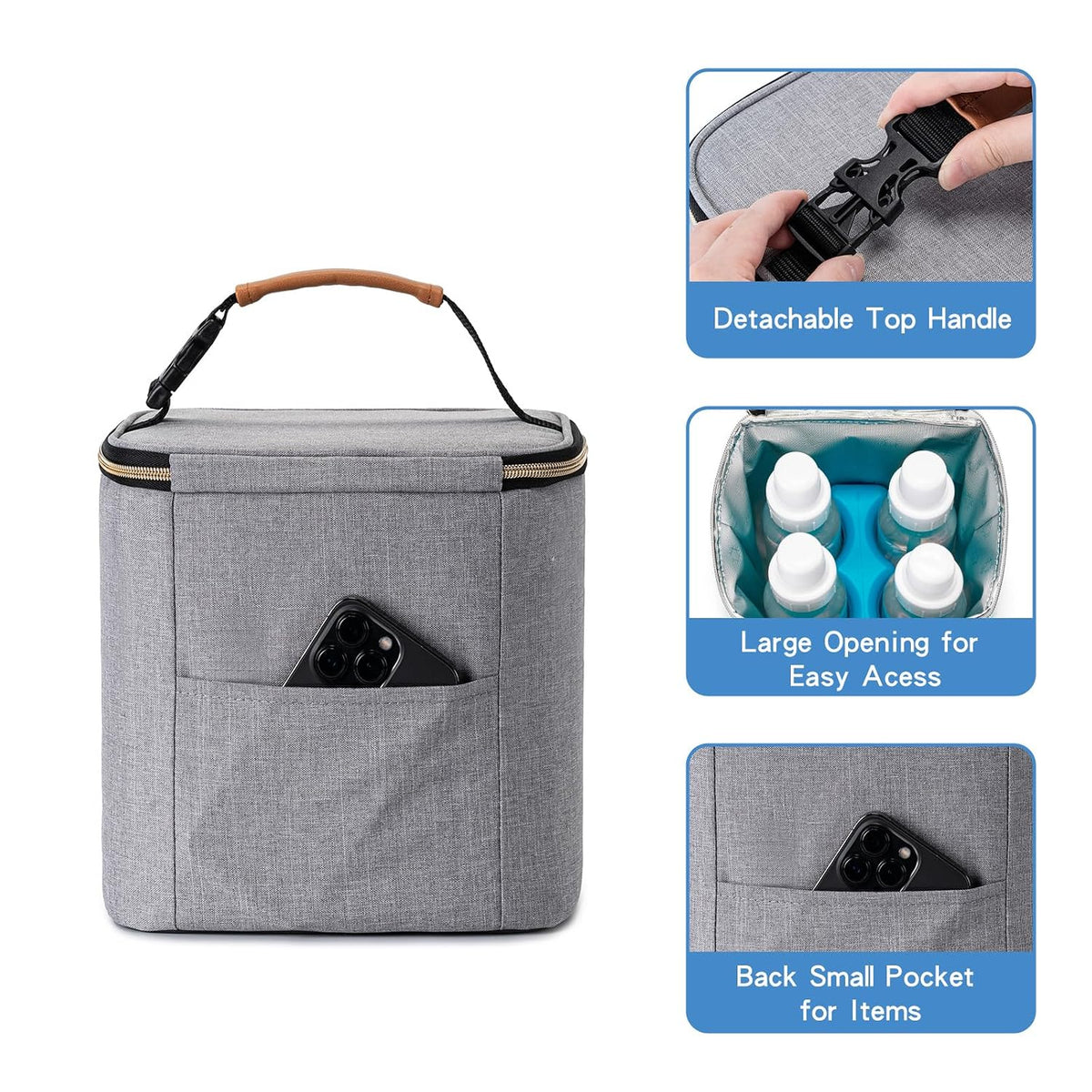 Breastmilk Cooler Bag with Ice Pack Fits 4 Baby Bottles Up to 9 Ounce, Baby Bottle Bag Great for Nursing Mom Daycare