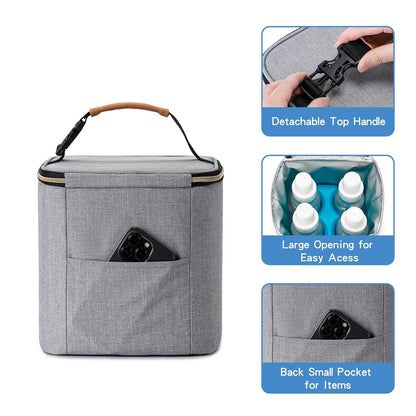 Breastmilk Cooler Bag with Ice Pack Fits 4 Baby Bottles Up to 9 Ounce, Baby Bottle Bag Great for Nursing Mom Daycare