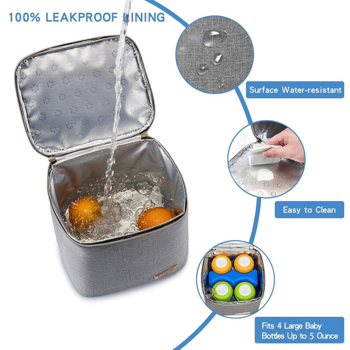 Breastmilk Cooler Bag with Ice Pack Fits 4 Baby Bottles Up to 9 Ounce, Baby Bottle Bag Great for Nursing Mom Daycare