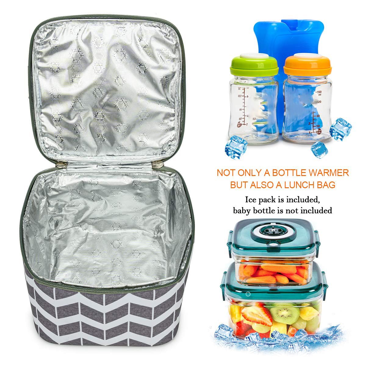 Breastmilk Cooler Bag with Ice Pack Fits 4 Baby Bottles Up to 9 Ounce, Baby Bottle Bag Great for Nursing Mom Daycare