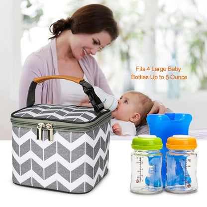 Breastmilk Cooler Bag with Ice Pack Fits 4 Baby Bottles Up to 9 Ounce, Baby Bottle Bag Great for Nursing Mom Daycare