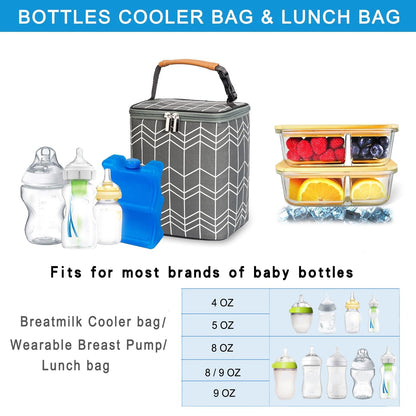 Breastmilk Cooler Bag with Ice Pack Fits 4 Baby Bottles Up to 9 Ounce, Baby Bottle Bag Great for Nursing Mom Daycare