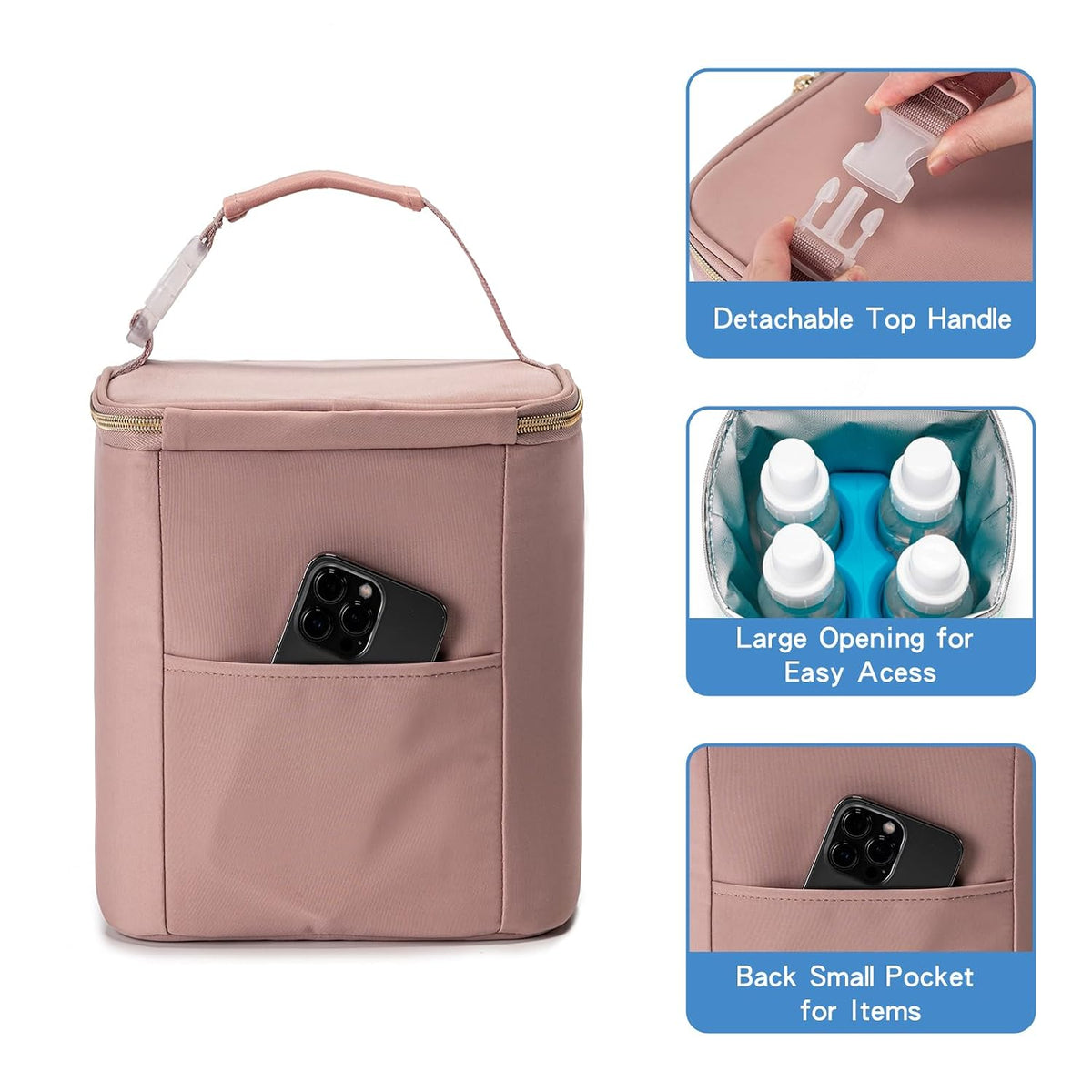 Breastmilk Cooler Bag with Ice Pack Fits 4 Baby Bottles Up to 9 Ounce, Baby Bottle Bag Great for Nursing Mom Daycare