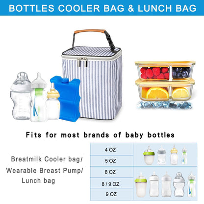 Breastmilk Cooler Bag with Ice Pack Fits 4 Baby Bottles Up to 9 Ounce, Baby Bottle Bag Great for Nursing Mom Daycare