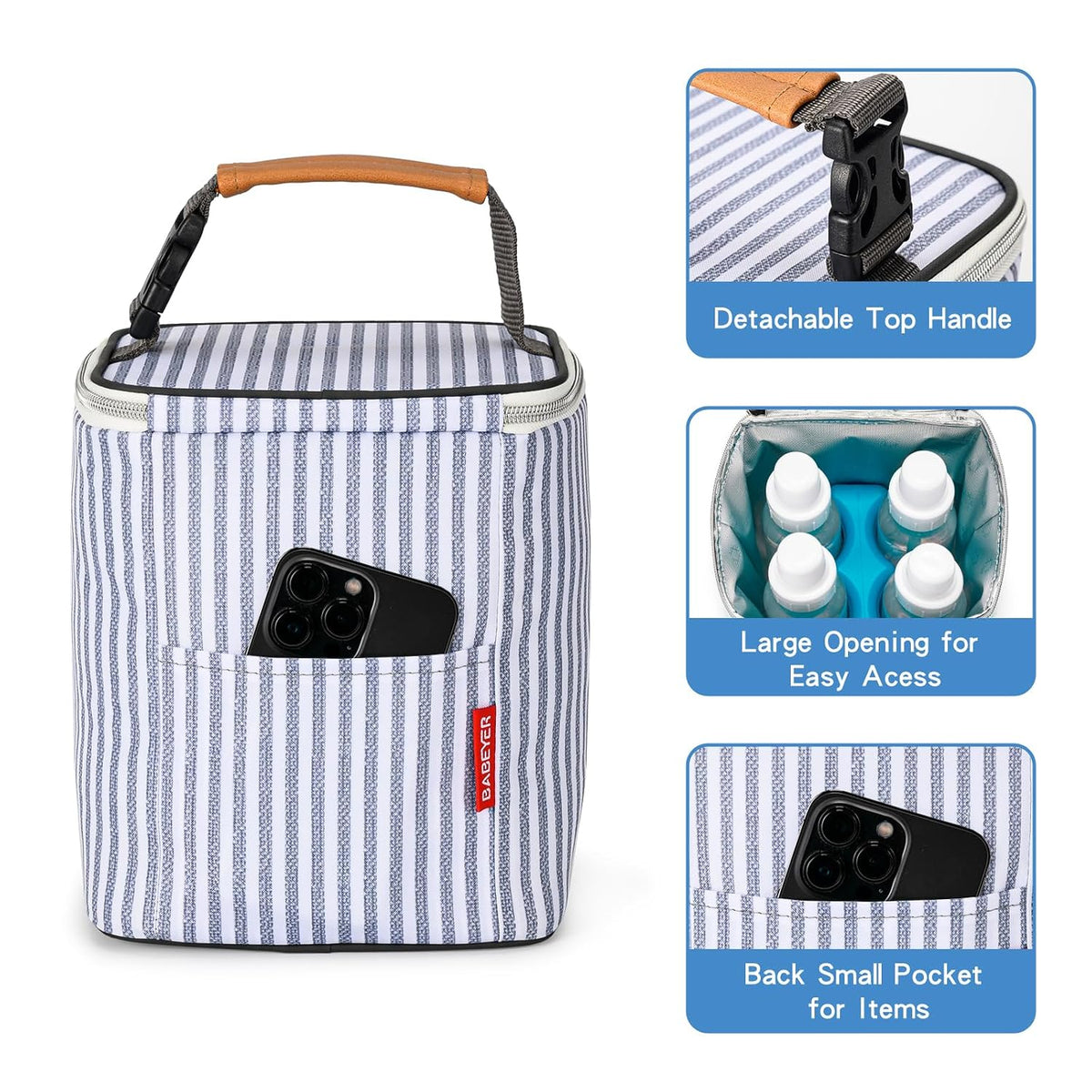 Breastmilk Cooler Bag with Ice Pack Fits 4 Baby Bottles Up to 9 Ounce, Baby Bottle Bag Great for Nursing Mom Daycare