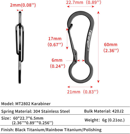Carabiner Clip 2-Pack, Stainless Steel Carabiner Keychain, Spring Snap Hook for Dog Leash and Key Ring