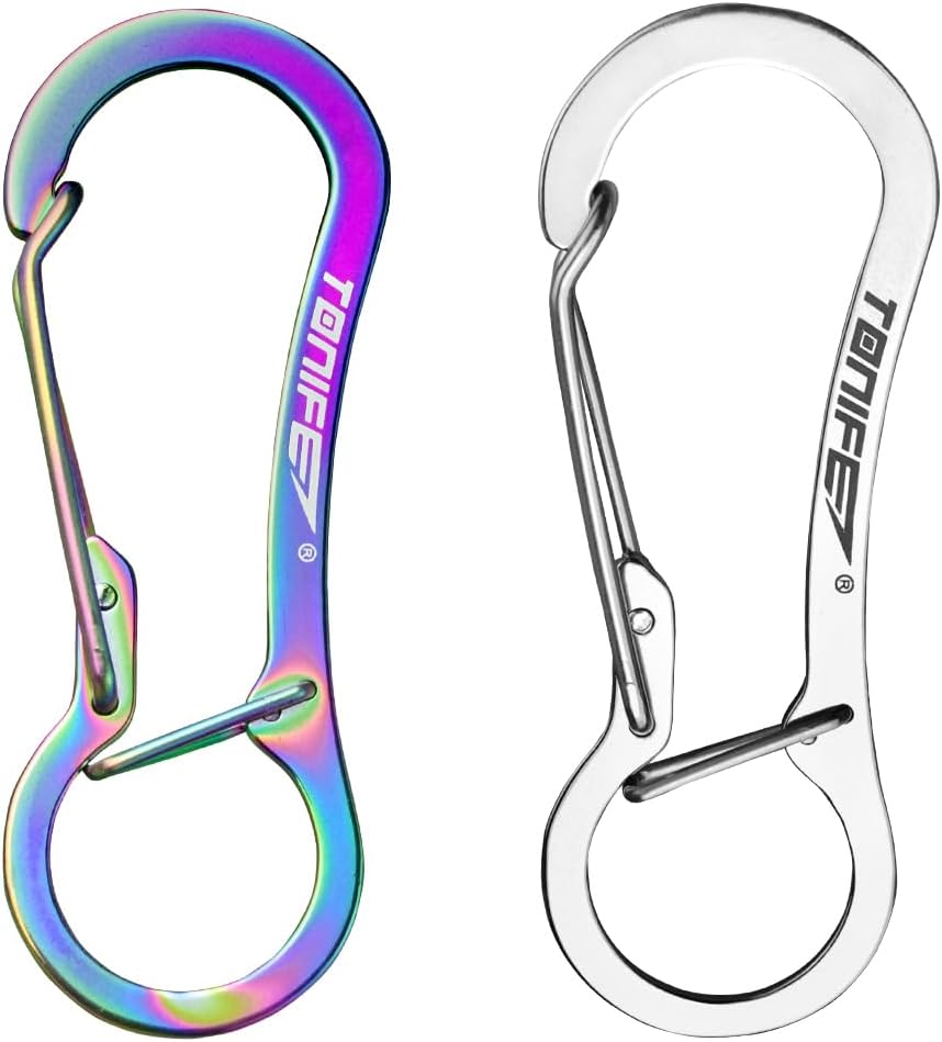 Carabiner Clip 2-Pack, Stainless Steel Carabiner Keychain, Spring Snap Hook for Dog Leash and Key Ring