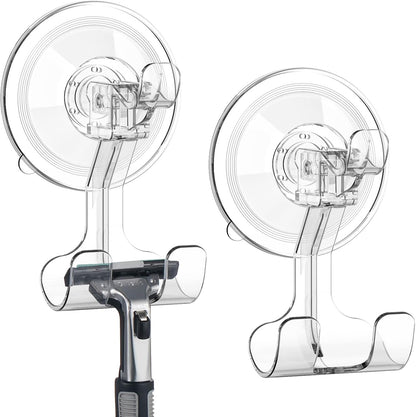 Large Suction Cup Hooks Shower Razor Holder - Heavy Duty Reusable Vacuum Shower Hook, Damage Free Wall Hooks for Bathroom Kitchen Towel Loofah Sponge Key Shaver Bathrobe Wreath