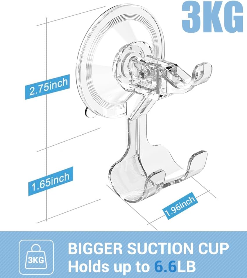 Large Suction Cup Hooks Shower Razor Holder - Heavy Duty Reusable Vacuum Shower Hook, Damage Free Wall Hooks for Bathroom Kitchen Towel Loofah Sponge Key Shaver Bathrobe Wreath