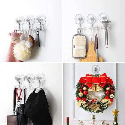 Large Suction Cup Hooks Shower Razor Holder - Heavy Duty Reusable Vacuum Shower Hook, Damage Free Wall Hooks for Bathroom Kitchen Towel Loofah Sponge Key Shaver Bathrobe Wreath