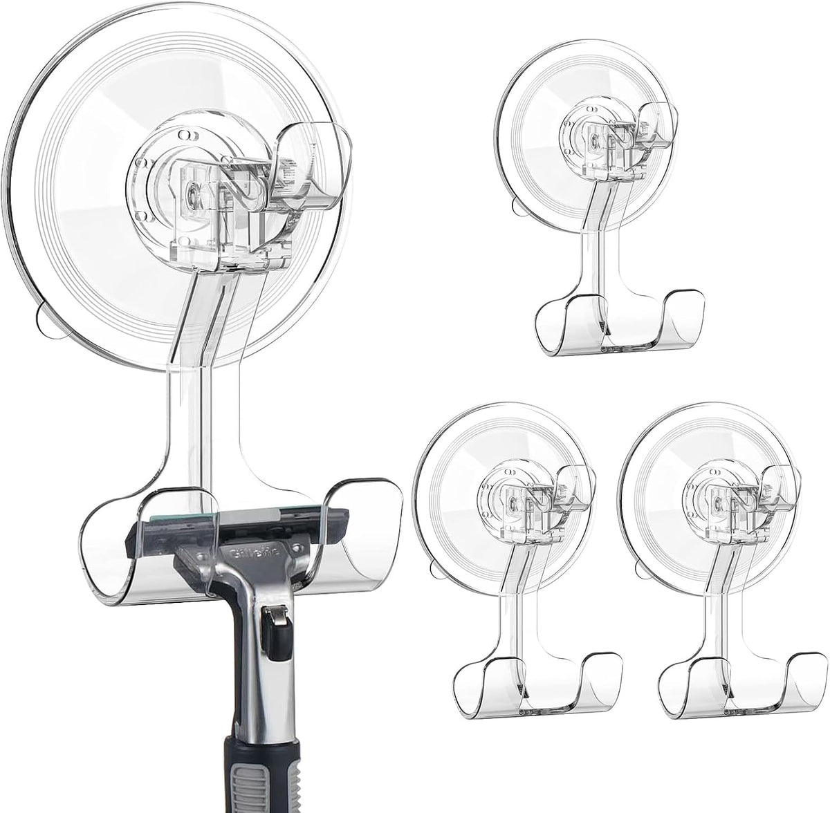 Large Suction Cup Hooks Shower Razor Holder - Heavy Duty Reusable Vacuum Shower Hook, Damage Free Wall Hooks for Bathroom Kitchen Towel Loofah Sponge Key Shaver Bathrobe Wreath