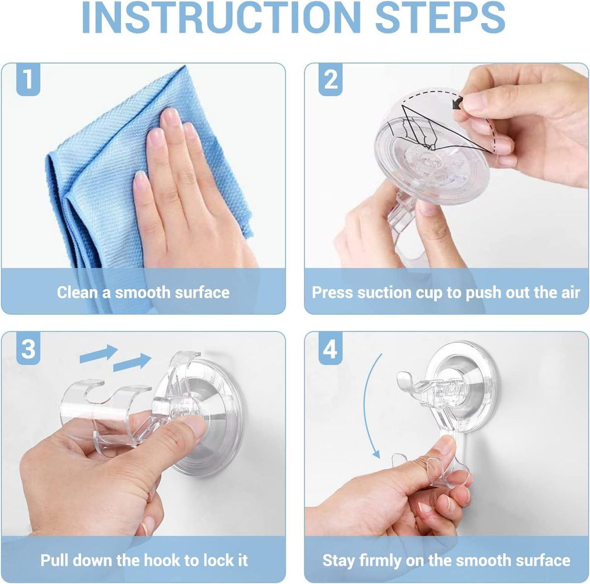 Large Suction Cup Hooks Shower Razor Holder - Heavy Duty Reusable Vacuum Shower Hook, Damage Free Wall Hooks for Bathroom Kitchen Towel Loofah Sponge Key Shaver Bathrobe Wreath