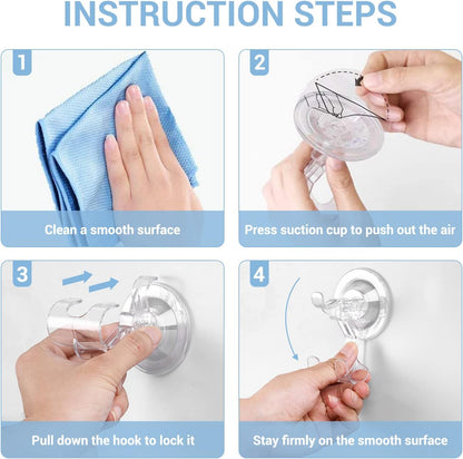 Large Suction Cup Hooks Shower Razor Holder - Heavy Duty Reusable Vacuum Shower Hook, Damage Free Wall Hooks for Bathroom Kitchen Towel Loofah Sponge Key Shaver Bathrobe Wreath