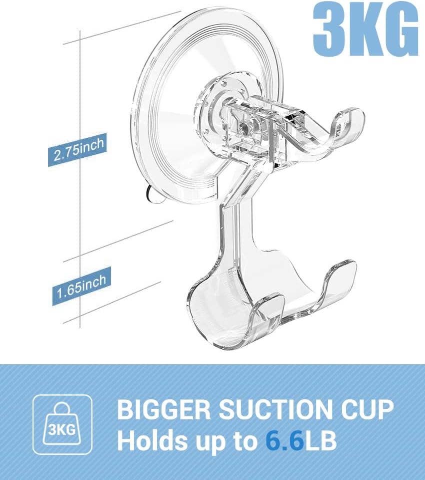 Large Suction Cup Hooks Shower Razor Holder - Heavy Duty Reusable Vacuum Shower Hook, Damage Free Wall Hooks for Bathroom Kitchen Towel Loofah Sponge Key Shaver Bathrobe Wreath
