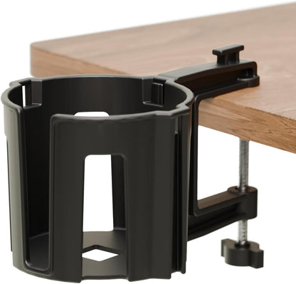 Original Large Desk Cup Holder Clamp Blue | Anti-Spill Mount, Multi-Directional Drink Holder, Headphone Hanger, For Table, Desks, Office & Gaming Setup, Blue