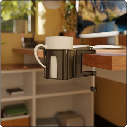 Original Large Desk Cup Holder Clamp Blue | Anti-Spill Mount, Multi-Directional Drink Holder, Headphone Hanger, For Table, Desks, Office & Gaming Setup, Blue