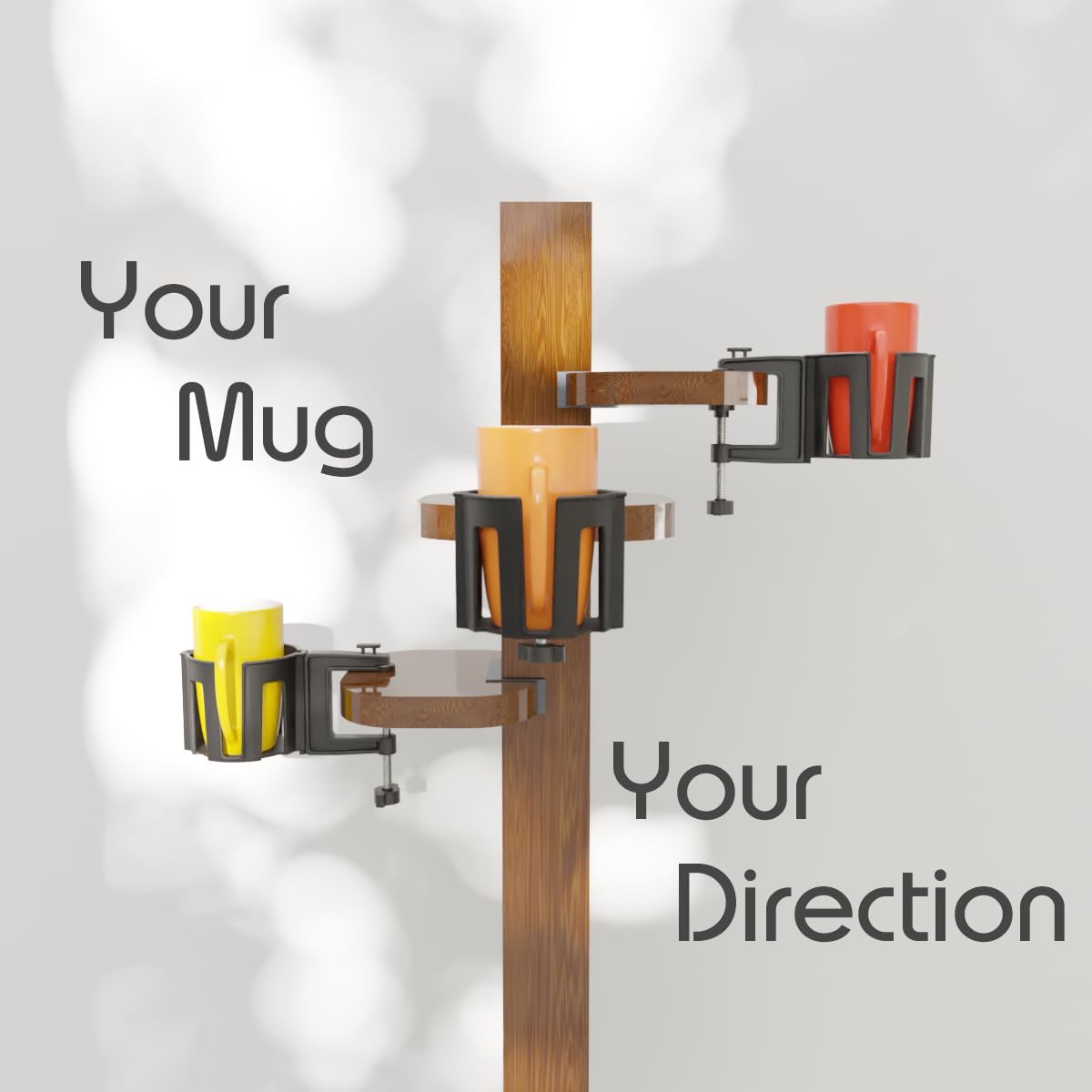 Original Large Desk Cup Holder Clamp Blue | Anti-Spill Mount, Multi-Directional Drink Holder, Headphone Hanger, For Table, Desks, Office & Gaming Setup, Blue