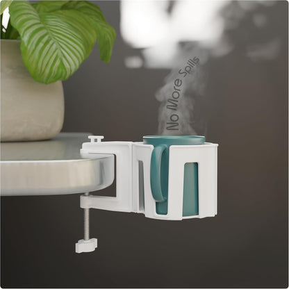Original Large Desk Cup Holder Clamp Blue | Anti-Spill Mount, Multi-Directional Drink Holder, Headphone Hanger, For Table, Desks, Office & Gaming Setup, Blue