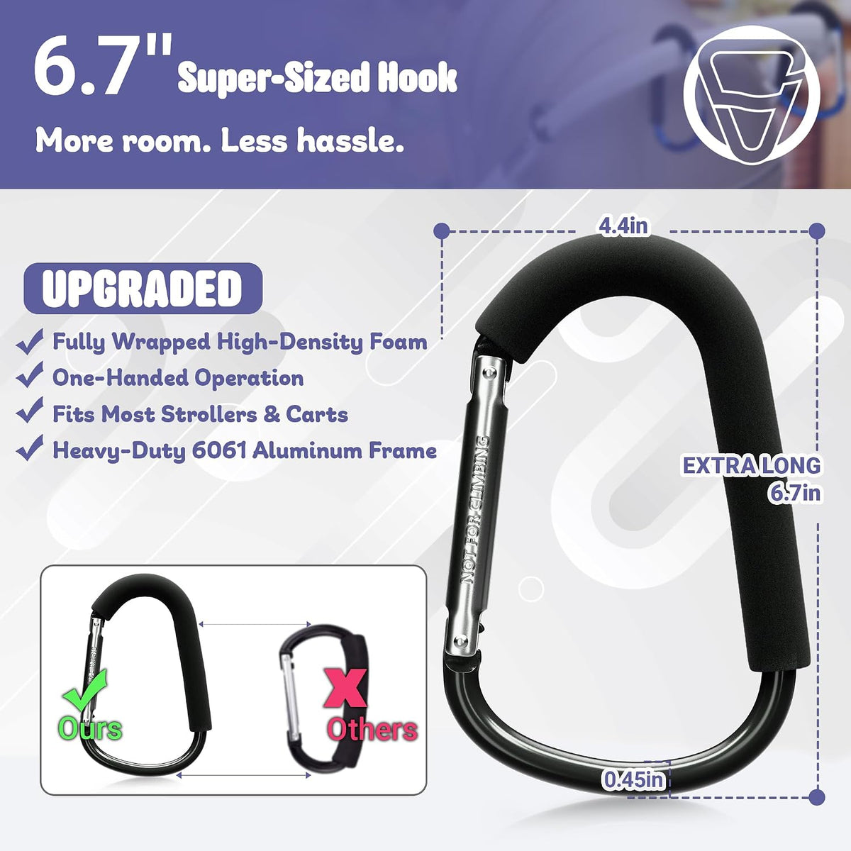 6.7 Inch Large Heavy Duty Mommy Hooks for Baby Stroller, 2 Pack