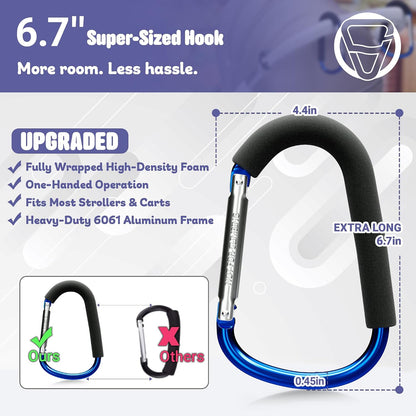 6.7 Inch Large Heavy Duty Mommy Hooks for Baby Stroller, 2 Pack