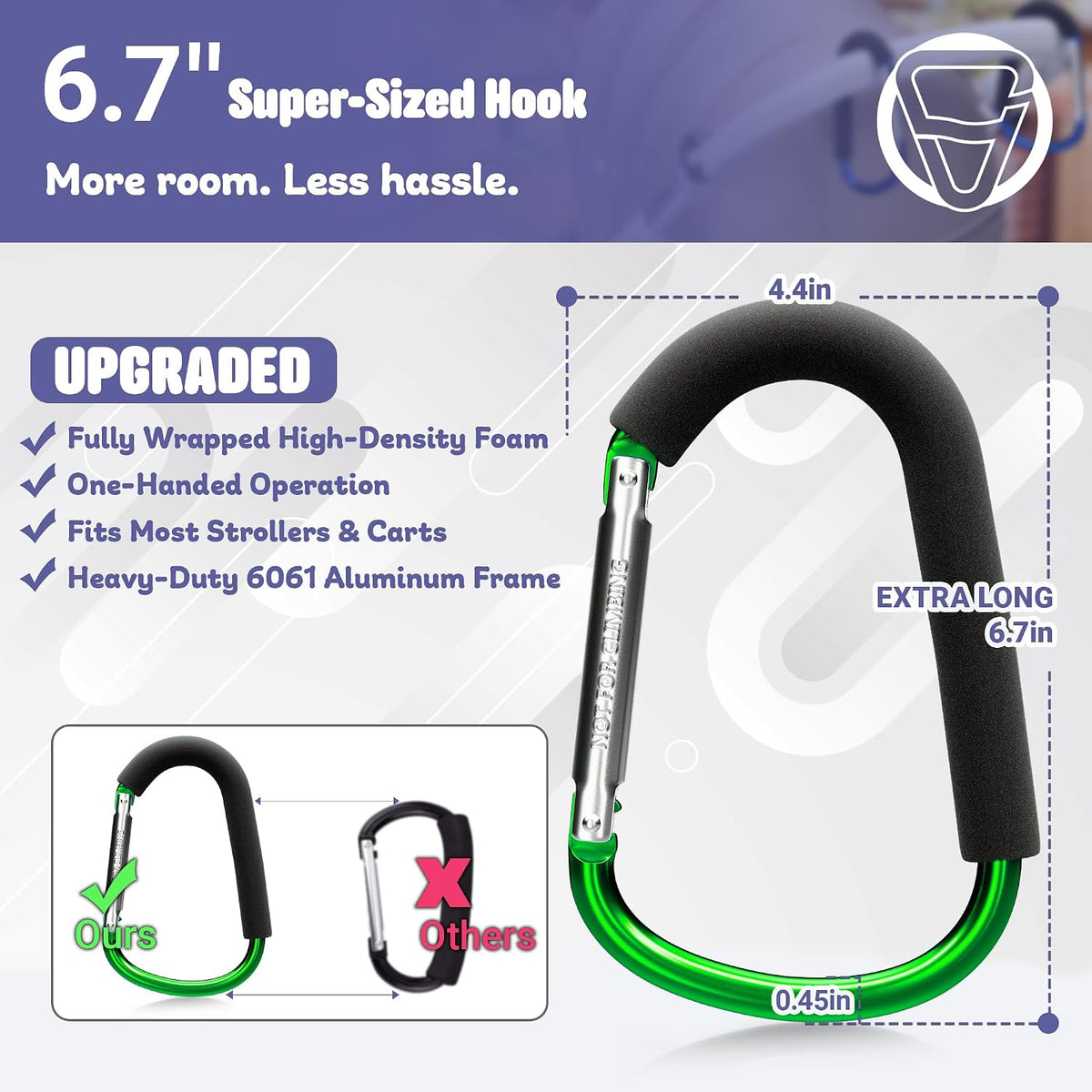 6.7 Inch Large Heavy Duty Mommy Hooks for Baby Stroller, 2 Pack