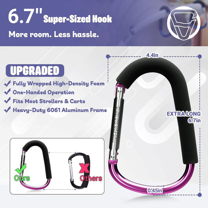 6.7 Inch Large Heavy Duty Mommy Hooks for Baby Stroller, 2 Pack