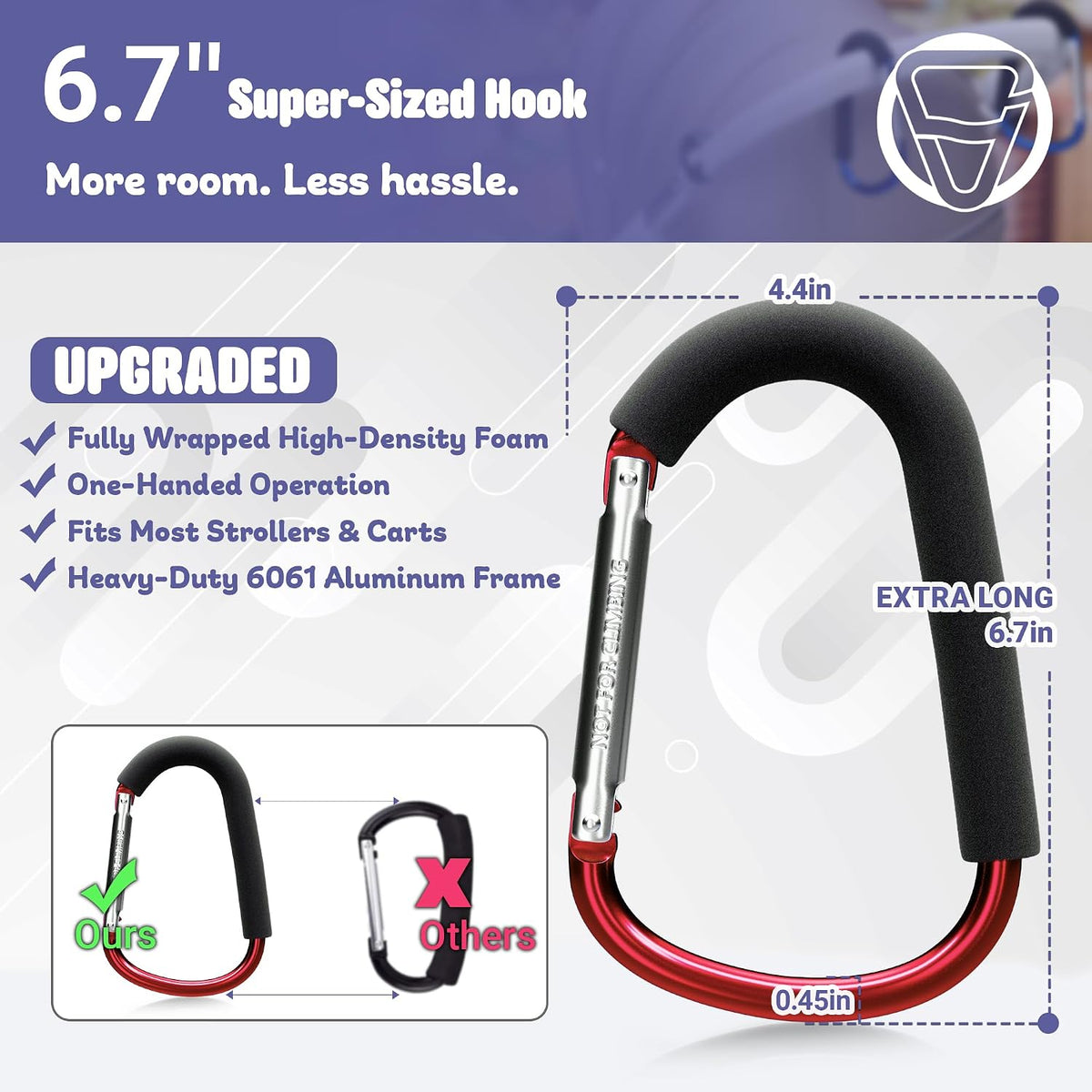 6.7 Inch Large Heavy Duty Mommy Hooks for Baby Stroller, 2 Pack