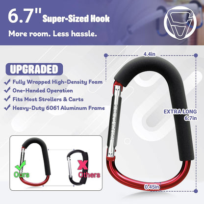 6.7 Inch Large Heavy Duty Mommy Hooks for Baby Stroller, 2 Pack
