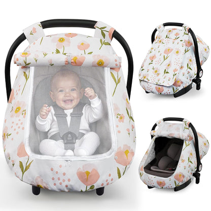Car Seat Cover Baby Boys & Girls, 3D Minky Dot Infant Carseat Canopy