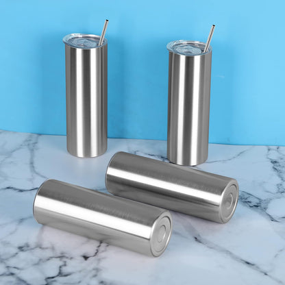 30 Oz Straight Skinny Tumbler Set, Stainless Steel Slim Skinny Travel Tumbler Bulk, Birthday Diy Gift For Women Friends Sisters, 4 Pack, Silver