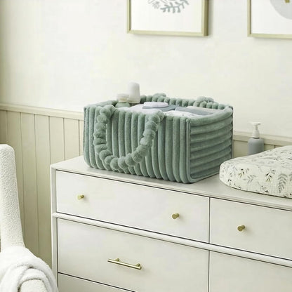 Baby Diaper Caddy Portable Diaper Caddy with Removable Dividers Soft Flannel Storage Bin ideal for Baby Essentials Toys Supplies White