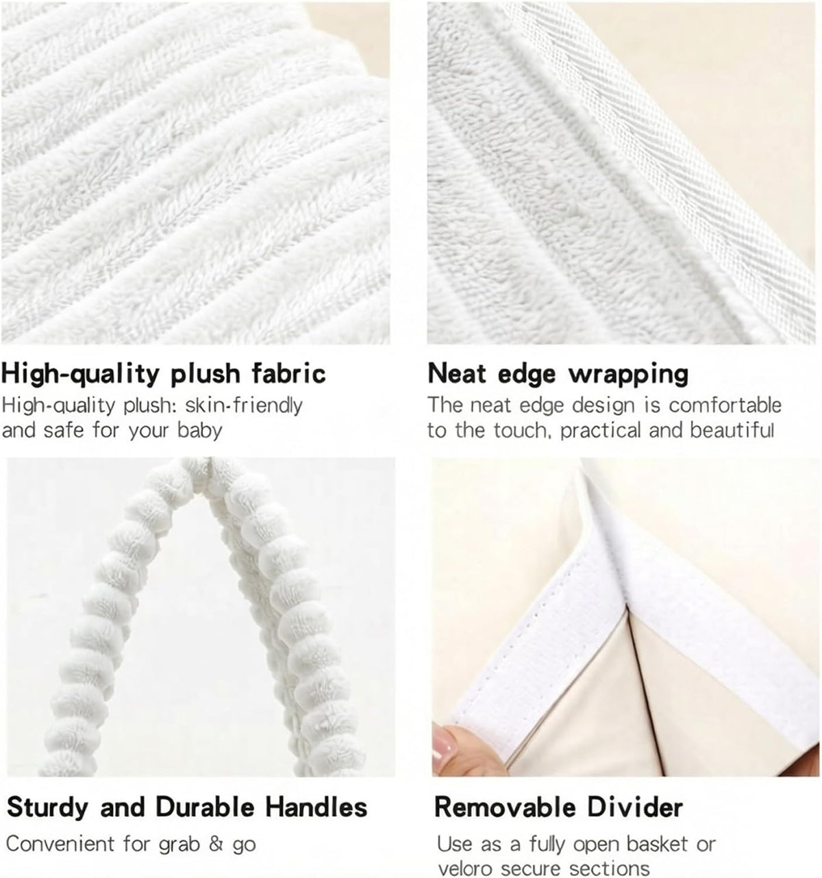 Baby Diaper Caddy Portable Diaper Caddy with Removable Dividers Soft Flannel Storage Bin ideal for Baby Essentials Toys Supplies White