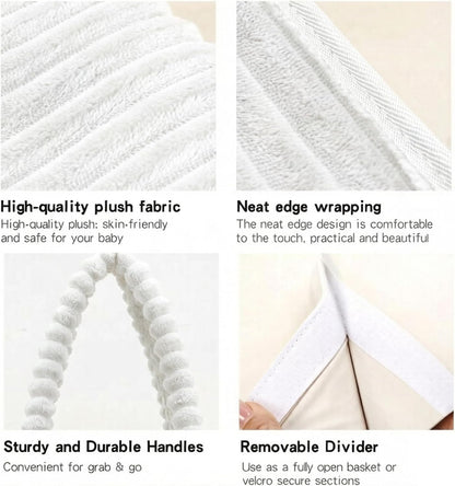 Baby Diaper Caddy Portable Diaper Caddy with Removable Dividers Soft Flannel Storage Bin ideal for Baby Essentials Toys Supplies White