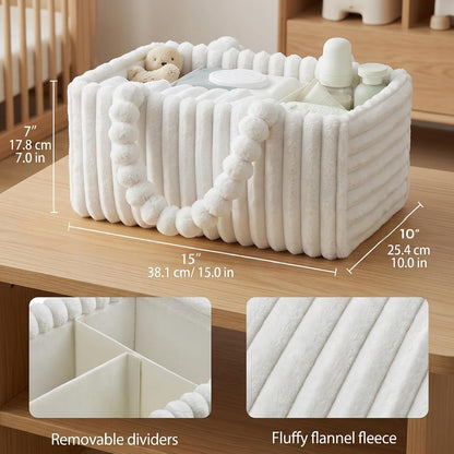 Baby Diaper Caddy Portable Diaper Caddy with Removable Dividers Soft Flannel Storage Bin ideal for Baby Essentials Toys Supplies White